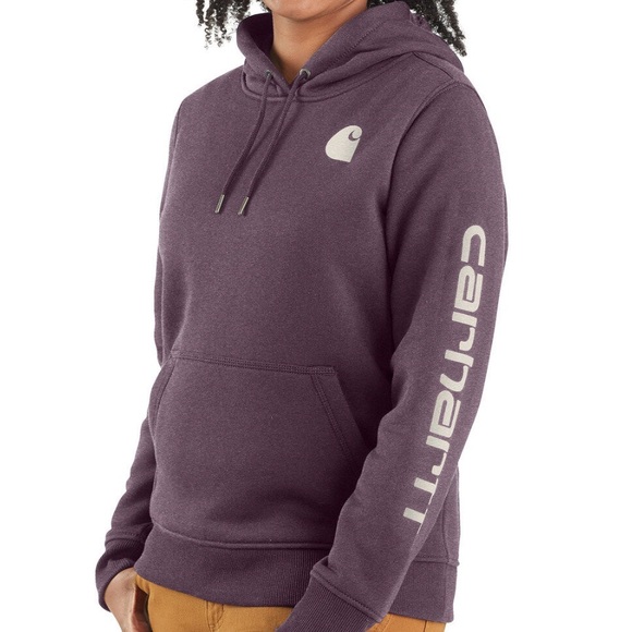 CARHARTT girls RELAXED FIT HEATHER LOGO SLEEVE GRAPHIC WORK HOODIE - Picture 1 of 6